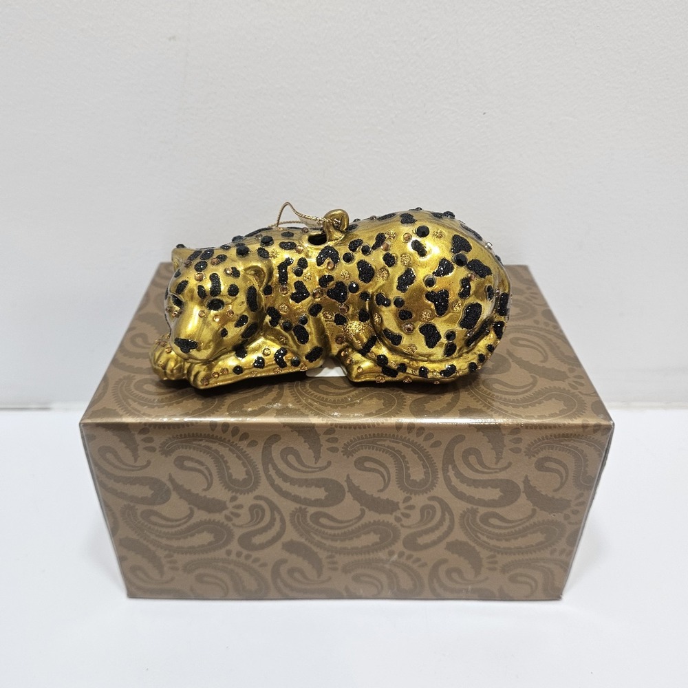Vintage‎ 2003 Home For The Holidayd Jeweled Collection Gold Cheetah  Ornament